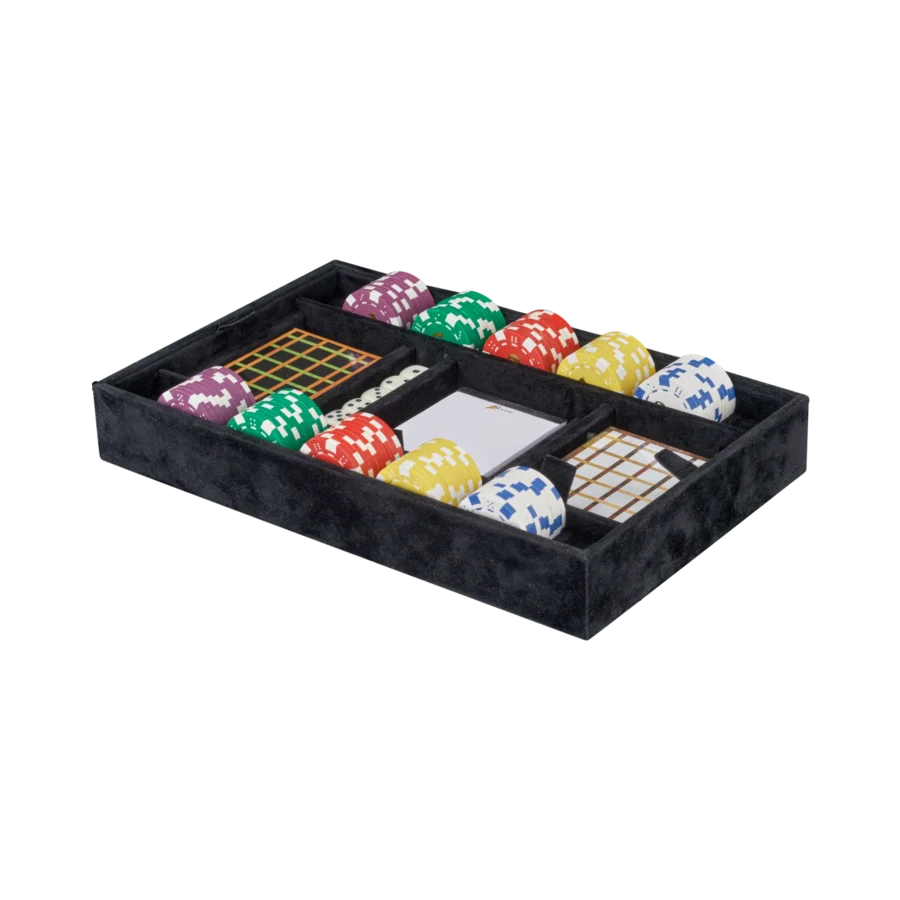 Additional velvet-lined tray for Ercolano jewelry boxes, handcrafted in Sorrento - large, poker tray, black