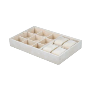 Additional velvet-lined tray for Ercolano jewelry boxes, handcrafted in Sorrento - large, watch and cufflinks tray, beige