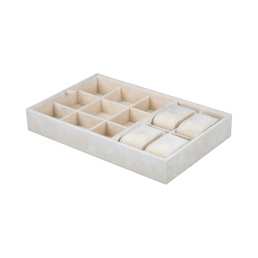 Additional velvet-lined tray for Ercolano jewelry boxes, handcrafted in Sorrento - large, watch and cufflinks tray, beige