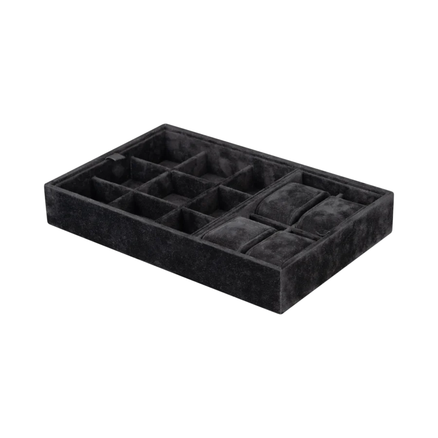 Additional velvet-lined tray for Ercolano jewelry boxes, handcrafted in Sorrento - large, watch and cufflinks tray, black