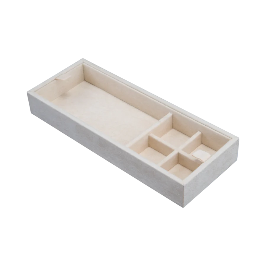 Additional velvet-lined tray for Ercolano jewelry boxes, handcrafted in Sorrento - medium, cufflinks tray with open section, beige