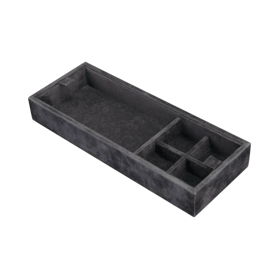 Additional velvet-lined tray for Ercolano jewelry boxes, handcrafted in Sorrento - medium, cufflinks tray with open section, black