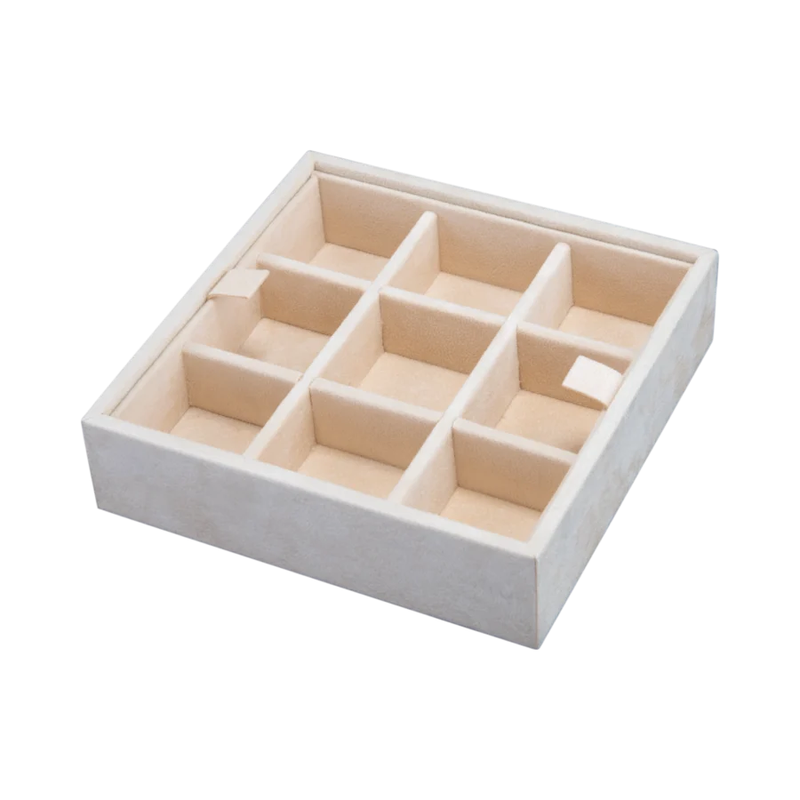 Additional velvet-lined tray for Ercolano jewelry boxes, handcrafted in Sorrento - small, cufflinks tray, beige
