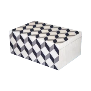 Aurora jewelry box, natural-tone marquetry with chrome fittings, handcrafted in Sorrento - large, closed
