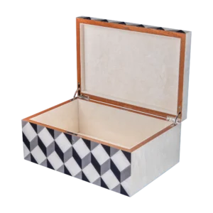 Aurora jewelry box, natural-tone marquetry with chrome fittings - large, jewelry storage