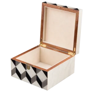 Aurora jewelry box, natural-tone marquetry with chrome fittings - small, jewelry storage