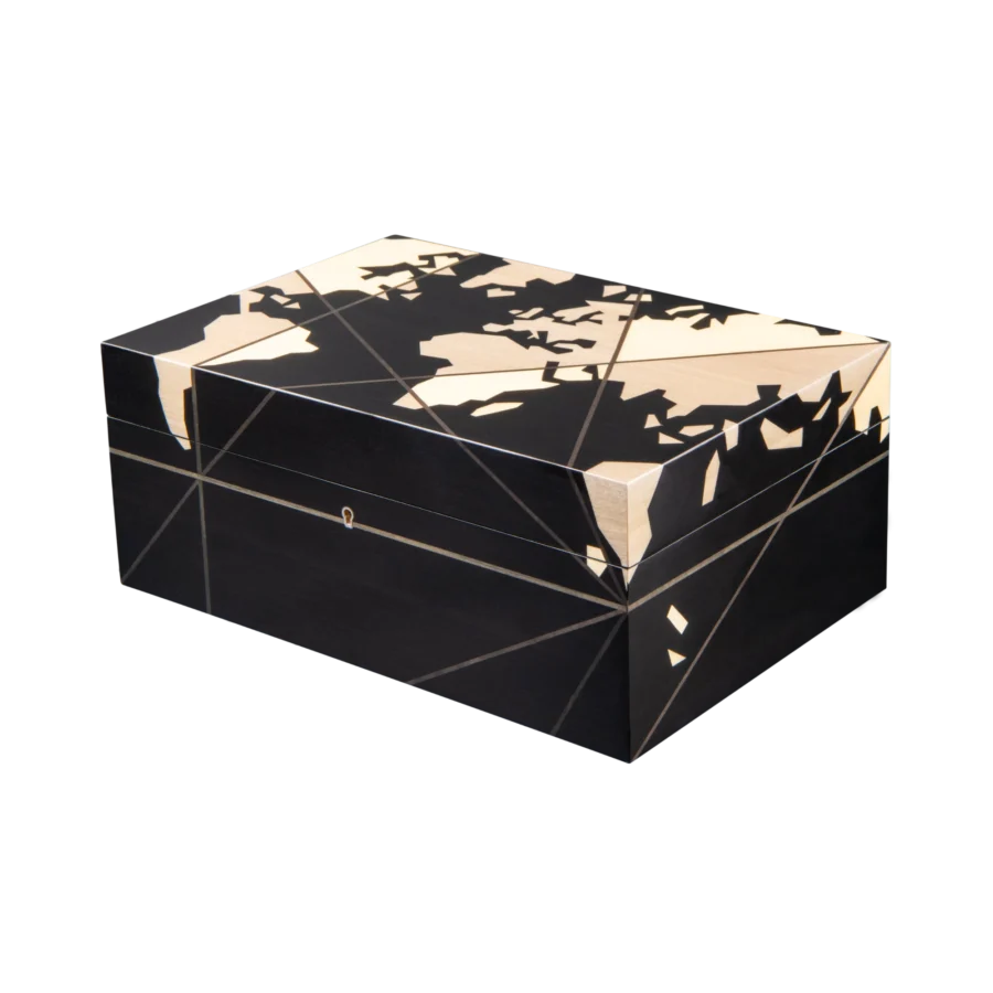 Columbus jewelry box, inlaid globe marquetry, handcrafted in Sorrento - large, closed