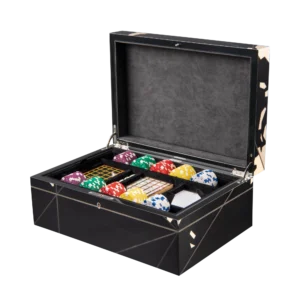 Columbus jewelry box, inlaid globe marquetry - large, poker tray