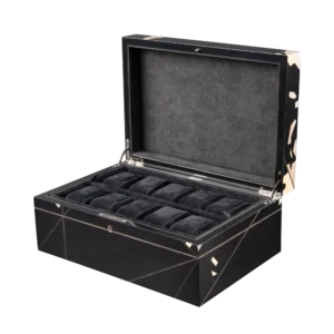 Columbus jewelry box, inlaid globe marquetry - large, watch tray