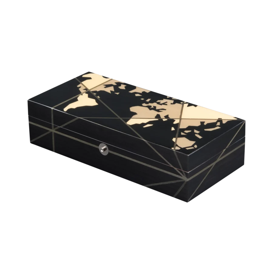 Columbus jewelry box, inlaid globe marquetry, handcrafted in Sorrento - medium, closed