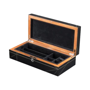 Columbus jewelry box, inlaid globe marquetry - medium, pen and cufflinks tray