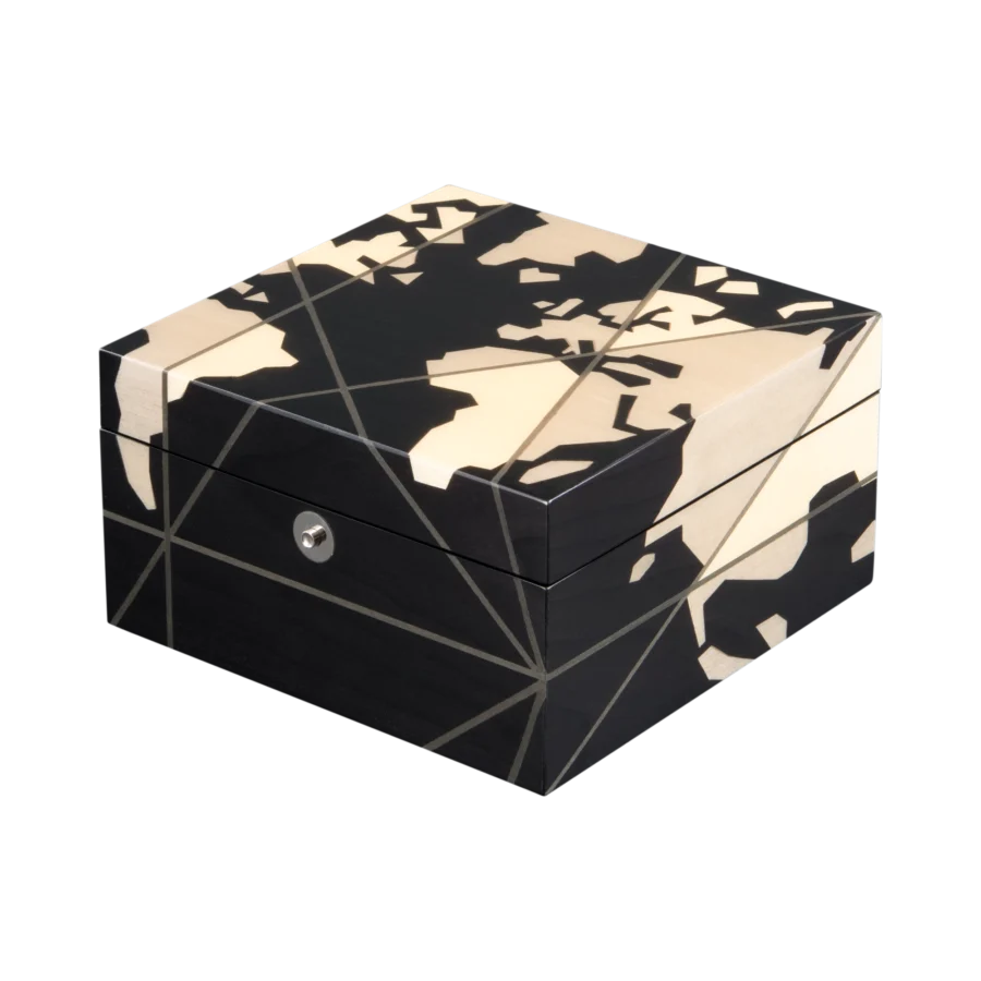 Columbus jewelry box, inlaid globe marquetry, handcrafted in Sorrento - small, closed