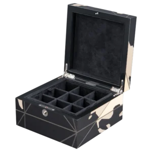 Columbus jewelry box, inlaid globe marquetry - small, cufflinks tray