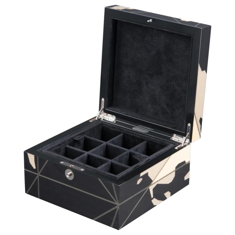 Columbus jewelry box, inlaid globe marquetry - small, cufflinks tray