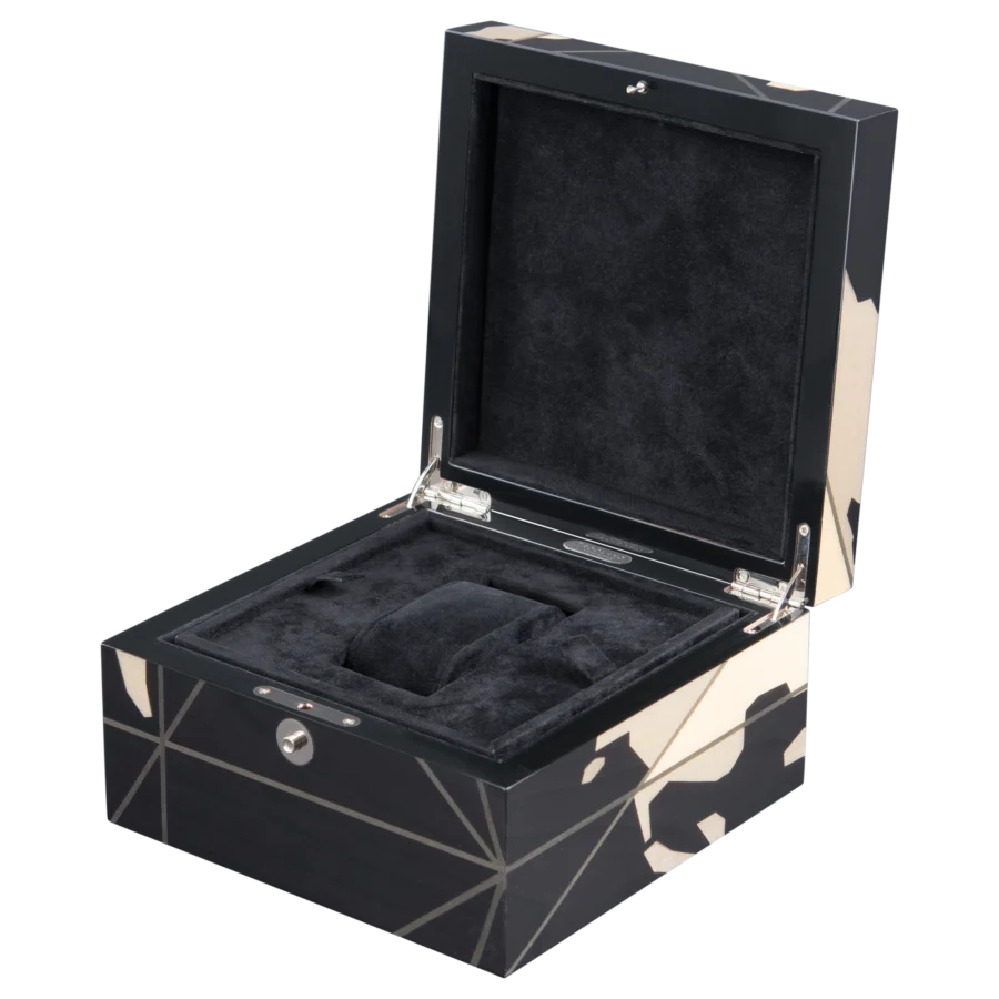 Columbus jewelry box, inlaid globe marquetry - small, watch tray