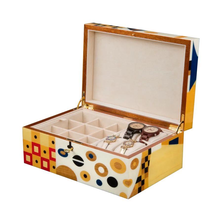 Klimt jewelry box, marquetry inspired by Gustav Klimt - large, watch and cufflinks tray