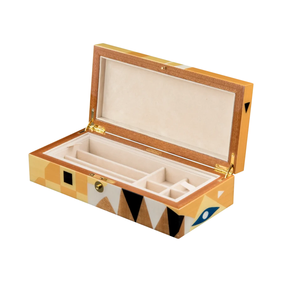 Klimt jewelry box, marquetry inspired by Gustav Klimt - medium, pen and cufflinks tray