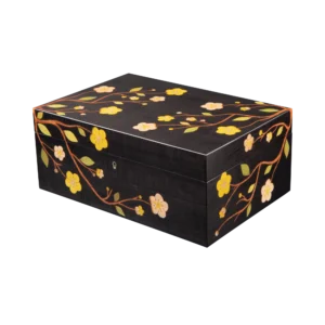 Sakura jewelry box, cherry blossom marquetry, Black finish, handcrafted in Sorrento - large, closed