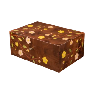 Sakura jewelry box, cherry blossom marquetry, Nut finish, handcrafted in Sorrento - large, closed