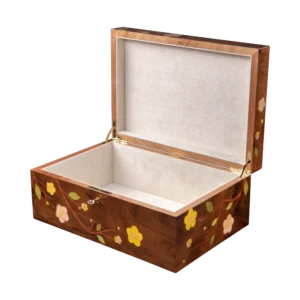 Sakura jewelry box, cherry blossom marquetry, Nut finish - large, jewelry storage