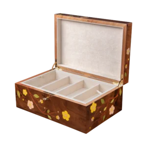 Sakura jewelry box, cherry blossom marquetry, Nut finish - large, sunglasses tray