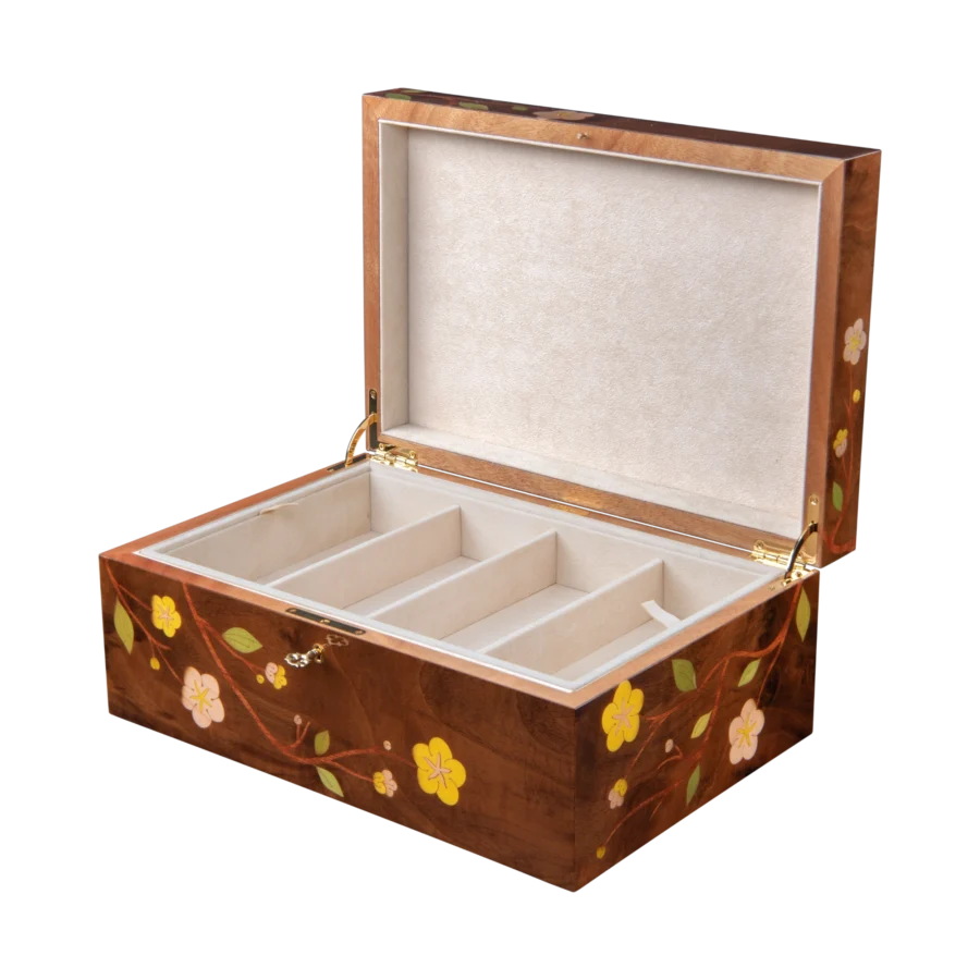 Sakura jewelry box, cherry blossom marquetry, Nut finish - large, sunglasses tray