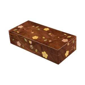 Sakura jewelry box, cherry blossom marquetry, Nut finish, handcrafted in Sorrento - medium, closed