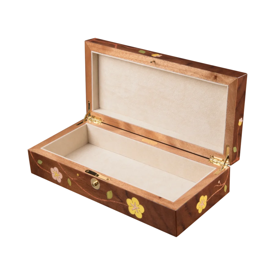 Sakura jewelry box, cherry blossom marquetry, Nut finish - medium, jewelry storage