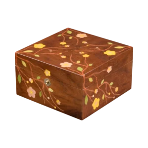 Sakura jewelry box, cherry blossom marquetry, Nut finish, handcrafted in Sorrento - small, closed