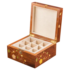 Sakura jewelry box, cherry blossom marquetry, Nut finish - small, cufflinks tray