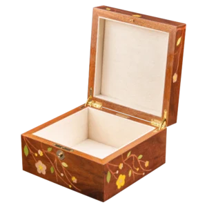 Sakura jewelry box, cherry blossom marquetry, Nut finish - small, jewelry storage