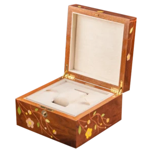 Sakura jewelry box, cherry blossom marquetry, Nut finish - small, watch tray