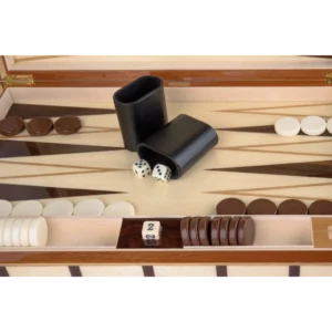 Sofia full-size backgammon set, open board with basic playing pieces in place