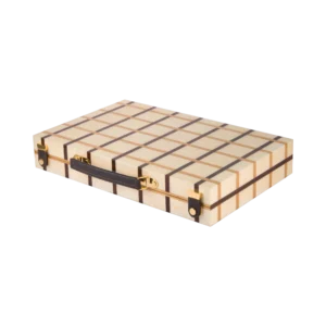 Sofia backgammon set closed, full size, marquetry lid inlaid by hand in Sorrento