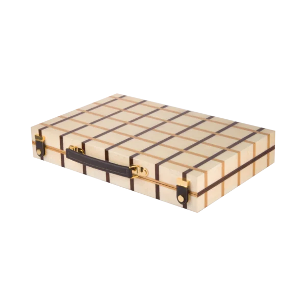 Sofia backgammon set closed, full size, marquetry lid inlaid by hand in Sorrento