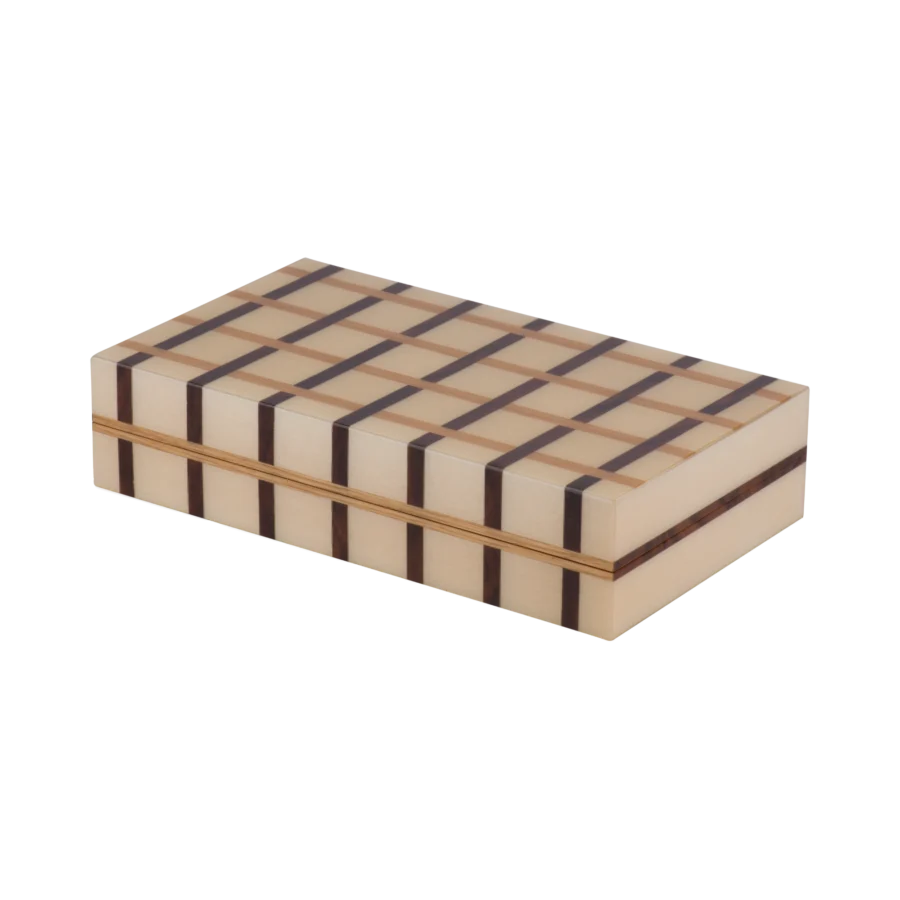 Sofia travel backgammon set closed, compact marquetry case inlaid by hand