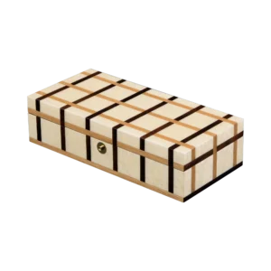 Sofia jewelry box, warm natural marquetry with gold fittings, handcrafted in Sorrento - medium, closed