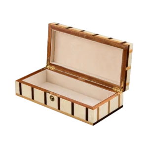 Sofia jewelry box, warm natural marquetry with gold fittings - medium, jewelry storage