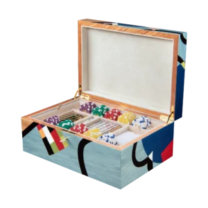 Utopia jewelry box, dark-wood marquetry - large, poker tray