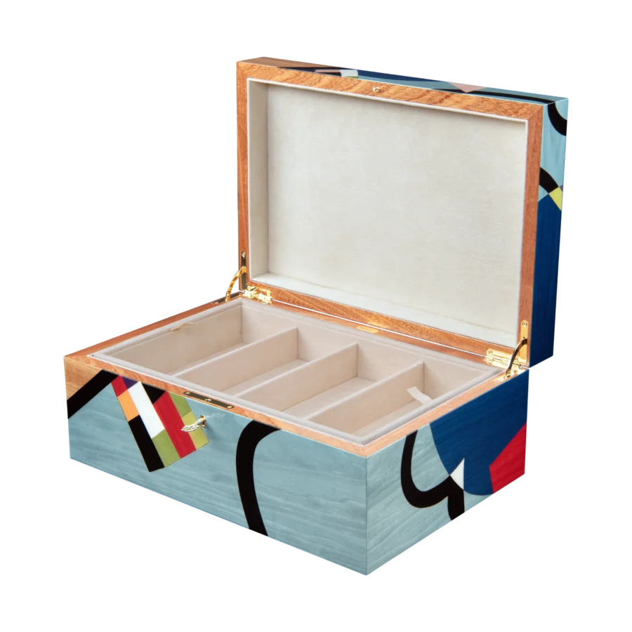 Utopia jewelry box, dark-wood marquetry - large, sunglasses tray