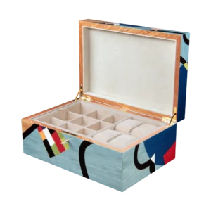 Utopia jewelry box, dark-wood marquetry - large, watch and cufflinks tray