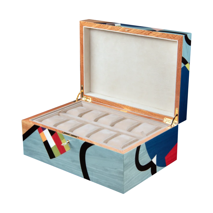 Utopia jewelry box, dark-wood marquetry - large, watch tray