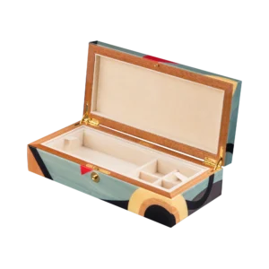 Utopia jewelry box, dark-wood marquetry - medium, cufflinks tray and open section