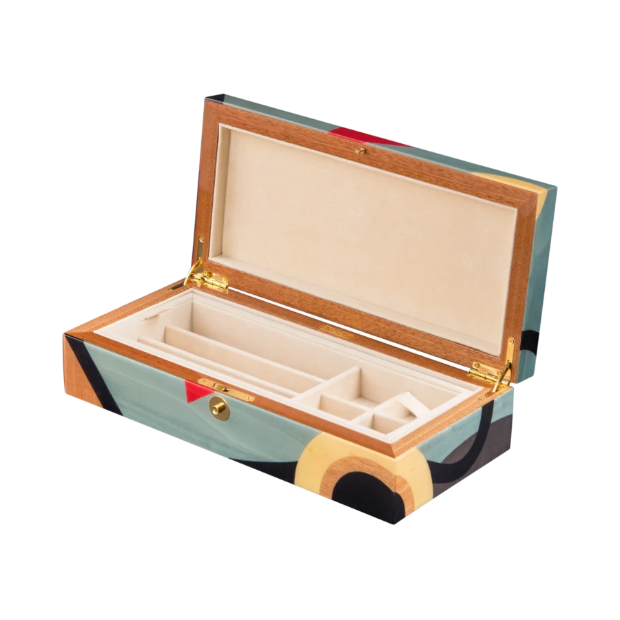 Utopia jewelry box, dark-wood marquetry - medium, pen and cufflinks tray