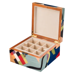 Utopia jewelry box, dark-wood marquetry - small, cufflinks tray