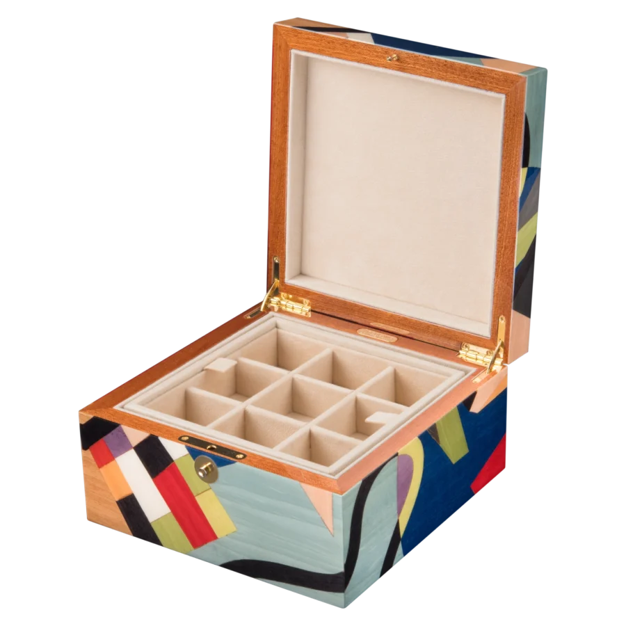 Utopia jewelry box, dark-wood marquetry - small, cufflinks tray