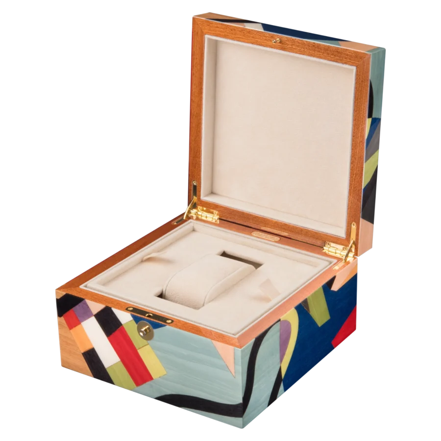 Utopia jewelry box, dark-wood marquetry - small, watch tray