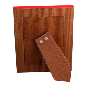 Utopia photo frame, dark-wood marquetry - rear, with easel stand