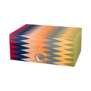 Zag cigar humidor closed, multicoloured zigzag marquetry lid