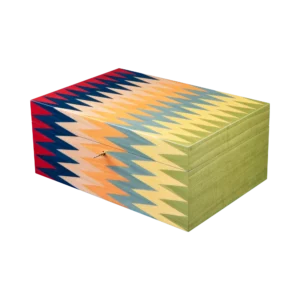 Zag jewelry box, multicolour zigzag marquetry, handcrafted in Sorrento - large, closed